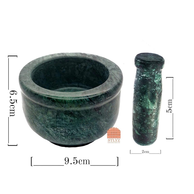 STLYZ Green Marble Granite Imam Dasta Mortar and Pestle Set Ohkli Musal Kharalkhalbatta or Mixer and Grinder Set for Kitchen Greem 4x3 Inchs - Image 3