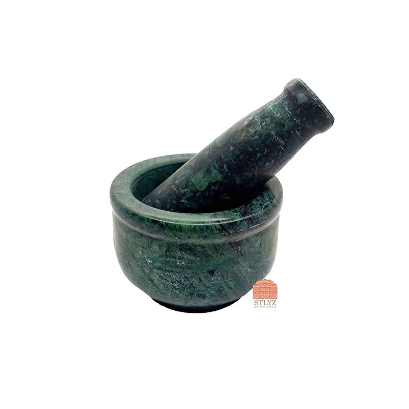 STLYZ Green Marble Granite Imam Dasta Mortar and Pestle Set Ohkli Musal Kharalkhalbatta or Mixer and Grinder Set for Kitchen Greem 4x3 Inchs - Image 5