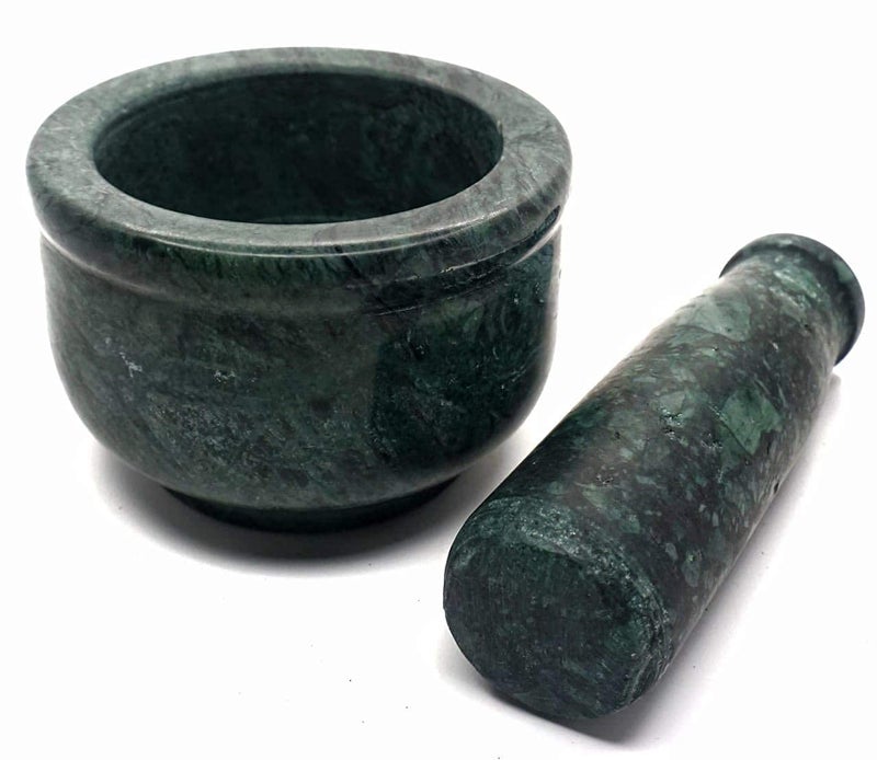 STLYZ Green Marble Granite Imam Dasta Mortar and Pestle Set Ohkli Musal Kharalkhalbatta or Mixer and Grinder Set for Kitchen Greem 4x3 Inchs - Image 4