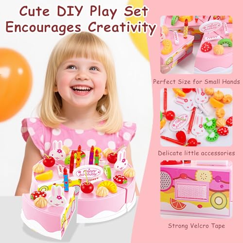 BigNoseDeer Play Birthday Cake Children's Day Gift Play Food Toy Set DIY Cutting Pretend Play Birthday Party Cake with Candles for Children Kids Classic Toy 37pcs(New Outer Package) - Image 3
