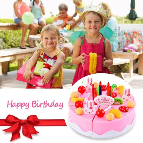 BigNoseDeer Play Birthday Cake Children's Day Gift Play Food Toy Set DIY Cutting Pretend Play Birthday Party Cake with Candles for Children Kids Classic Toy 37pcs(New Outer Package) - Image 4
