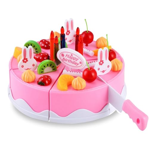 BigNoseDeer Play Birthday Cake Children's Day Gift Play Food Toy Set DIY Cutting Pretend Play Birthday Party Cake with Candles for Children Kids Classic Toy 37pcs(New Outer Package) - Image 1