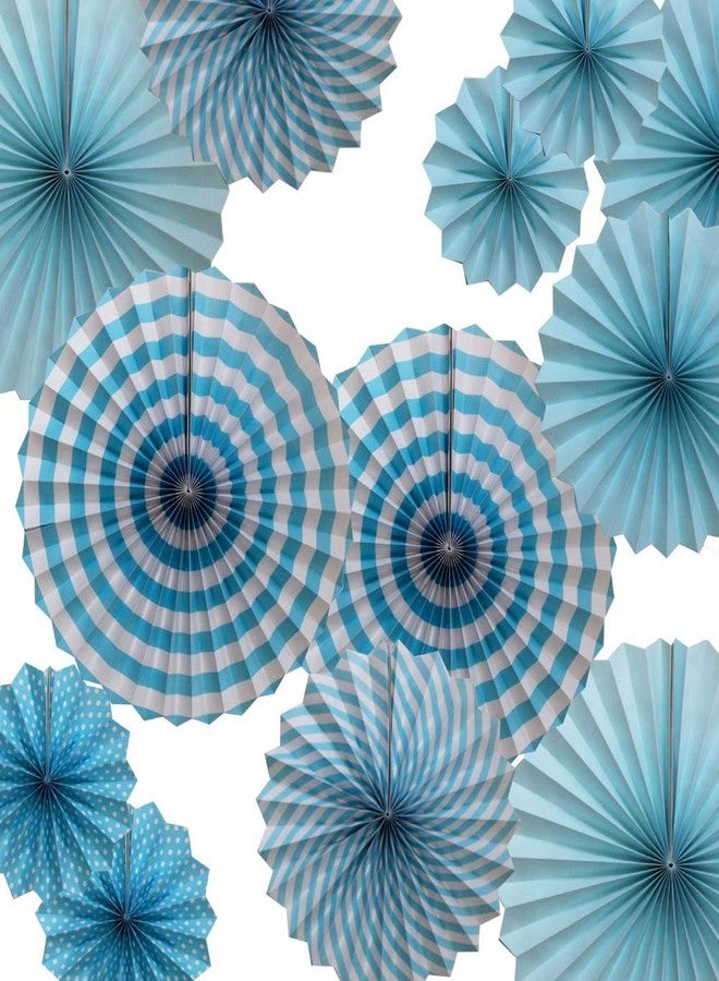 HOLA FIESTA | Paper Fans Flower for Celebration/Wedding/Birthday/Carnival/Welcome Party Decorations,Sky,Set of 12 - Image 1