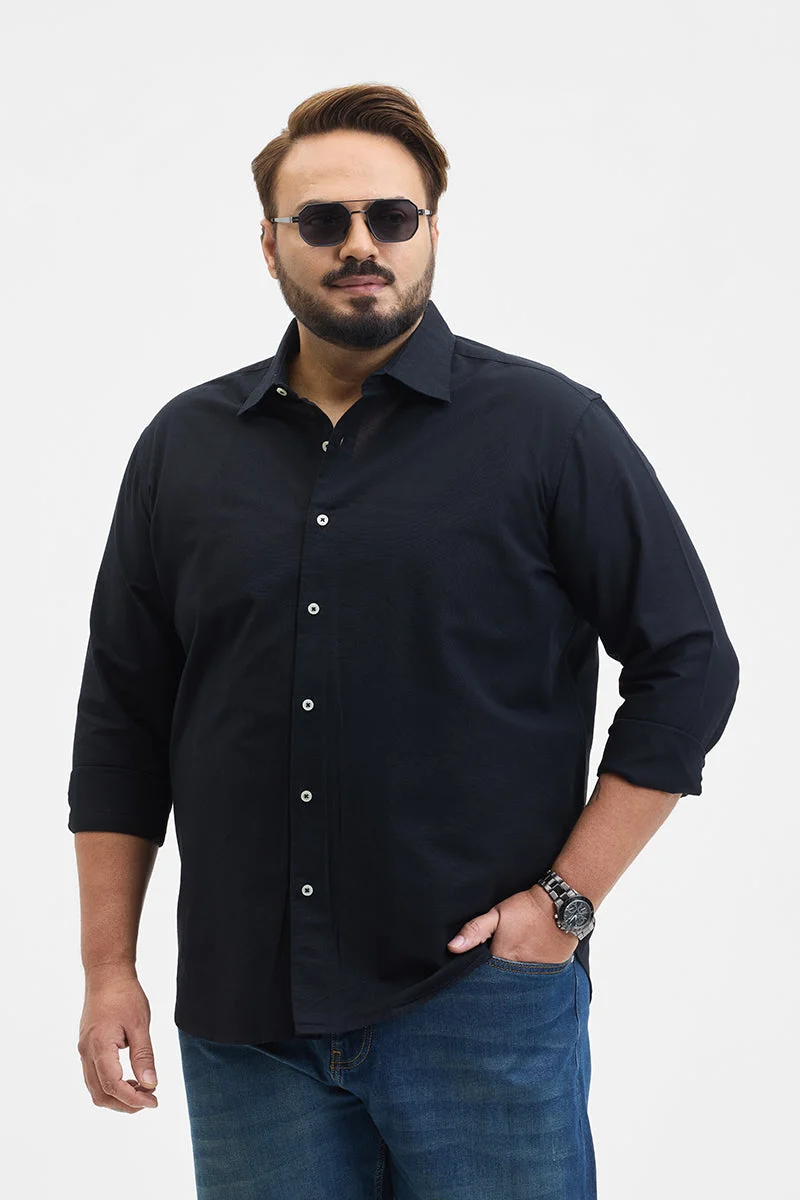 SNITCH Navy Solid Long Sleeve Regular Fit Plus Size Shirt