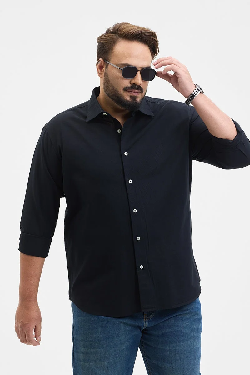 سنيتش Navy Solid Long Sleeve Regular Fit Plus Size Shirt
