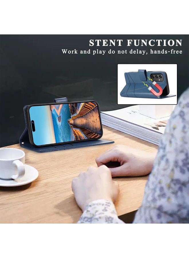 S-TOP Case For Samsung Galaxy M34 5G PU Genuine Leather Texture Embossed Line Phone Case - Image 5