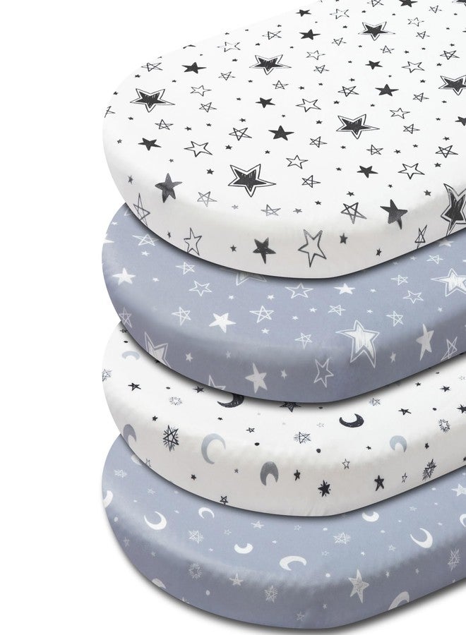 FIGEPO 4 Pack Star and Moon Neutral Unisex Fitted Baby Sheets Set for Baby Boys or Girls (Bassinet Sheets) - Image 1