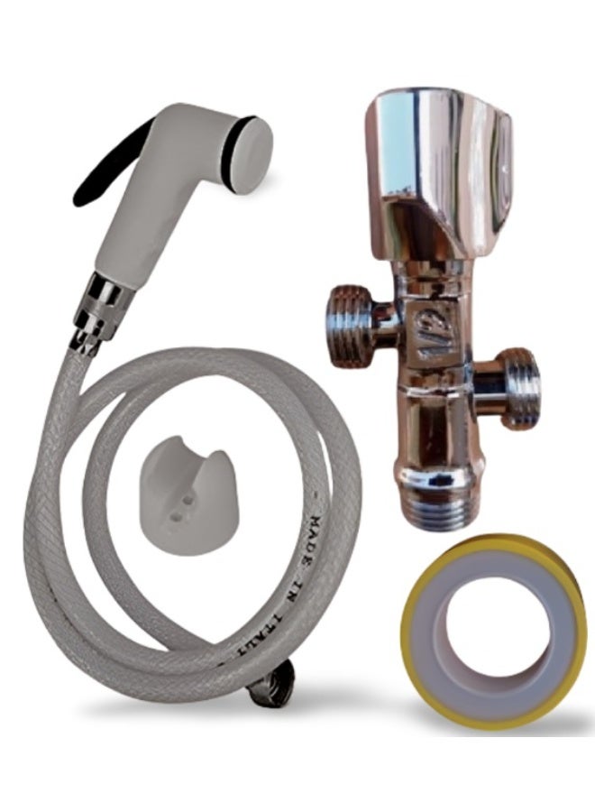 100% شطاف حمام بيدية ايطالى ابيض مع محبس وعليقة - Image 1