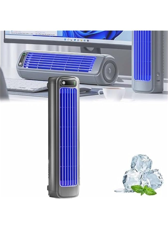 Outfany cooling ace, 2024 New Desktop Air Conditioner for Bedroom， Desktop Portable Tower Fan with Three Speed, for Bedroom, Office, Kitchen, Bathroom (Gray) - Image 1