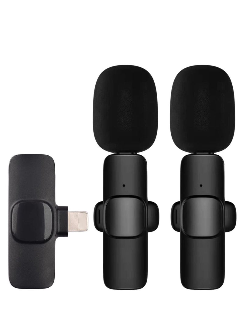 Mini Wireless Clip-on Lavalier Microphone Omnidirectional Mic 2 Transmitter 1 Receiver with Wind Replacement for iOS Smartphone Live Stream Interview Video Conference Online Teaching - Image 1