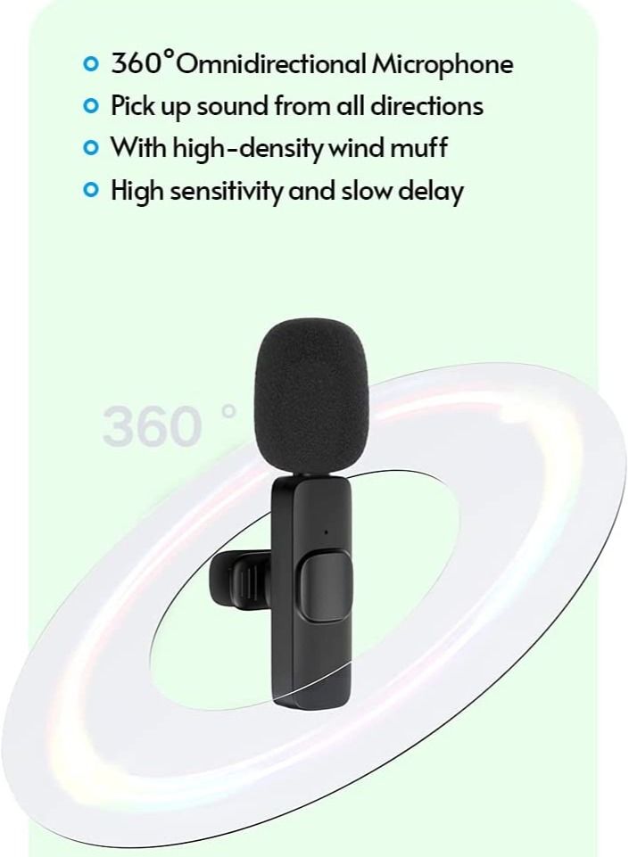 Mini Wireless Clip-on Lavalier Microphone Omnidirectional Mic 2 Transmitter 1 Receiver with Wind Replacement for iOS Smartphone Live Stream Interview Video Conference Online Teaching - Image 4