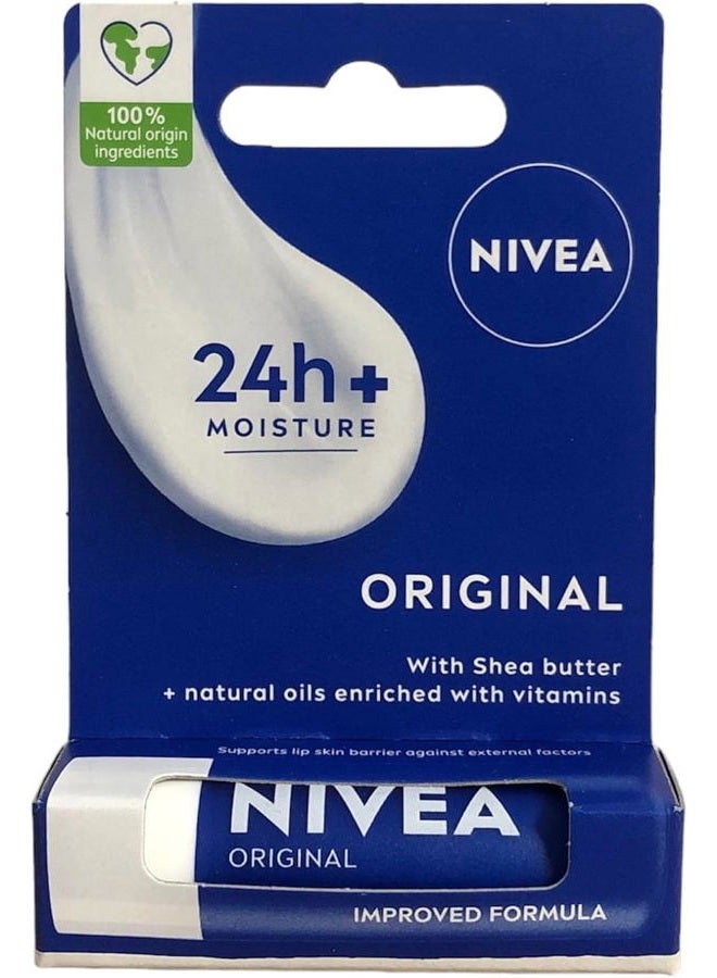 Lip Balm Original Care (4.8g) Protective Lip Moisturiser with Shea Butter and Natural Oils, Caring Lip Balm for 24h Moisture Care, Melt-In Lip Care