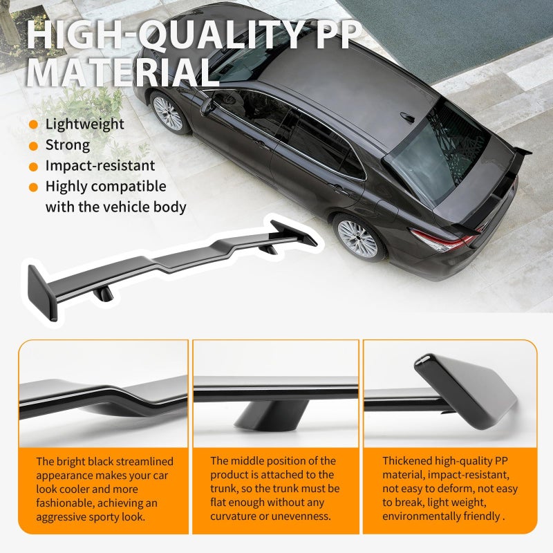 DEERMOTO Toyota Camry Spoiler 57inch Rear Spoilers Compatible with 2018-2023 Toyota Camry,Honda Accord Glossy Black PP Universal Trunk Spoiler Wing for Sedan - Image 5