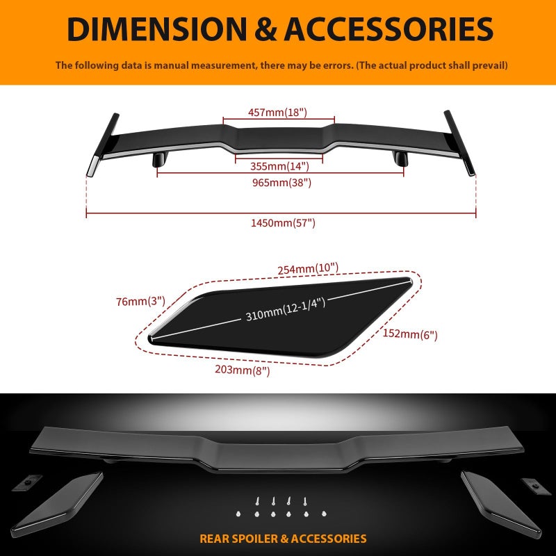 DEERMOTO Toyota Camry Spoiler 57inch Rear Spoilers Compatible with 2018-2023 Toyota Camry,Honda Accord Glossy Black PP Universal Trunk Spoiler Wing for Sedan - Image 3