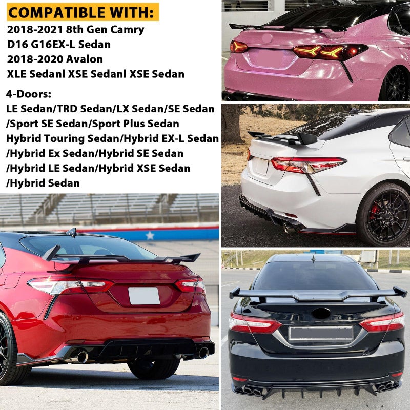 DEERMOTO Toyota Camry Spoiler 57inch Rear Spoilers Compatible with 2018-2023 Toyota Camry,Honda Accord Glossy Black PP Universal Trunk Spoiler Wing for Sedan - Image 2