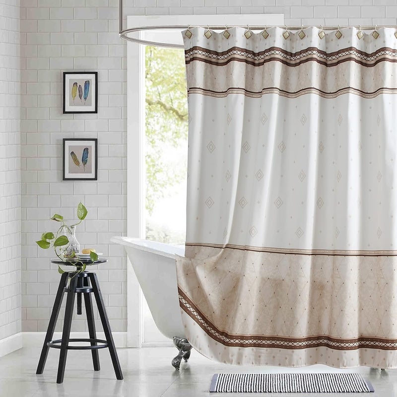 BESTRIPES Long Stall Shower Curtain 54 x 78 inch Beige Tan Brown Stripe Fabric Shower Curtain for Bathroom Modern Farmhouse Decorative Waterproof Bathroom Curtains - Image 1