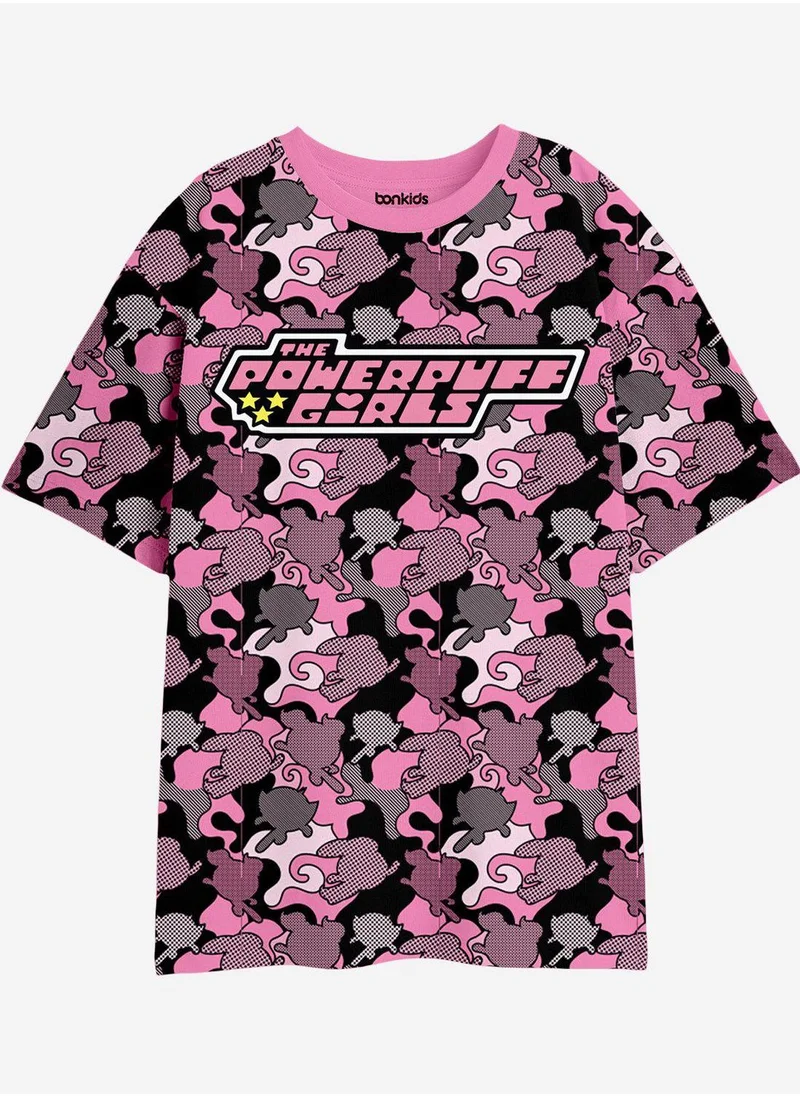 Bonkids Regular Fit Printed Multicolour Cotton T-Shirt For Girls Round Neck Flat Collar Pull On 100 % Cotton