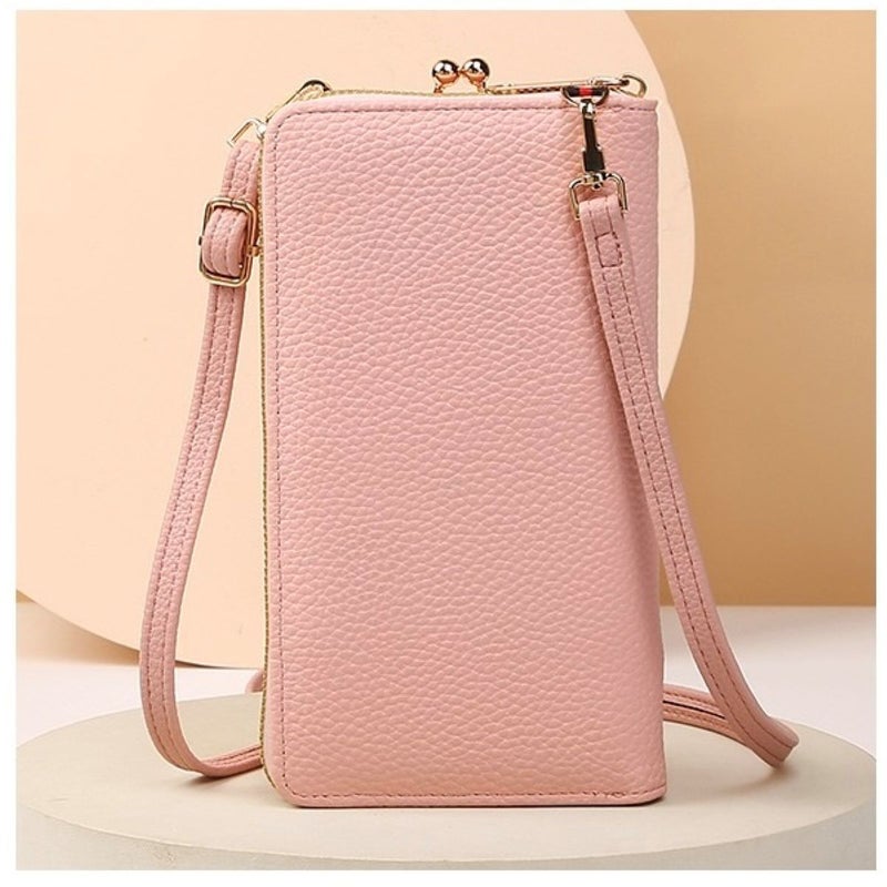Chinese Painting Lotus Embroidery Clip Bag Fresh Fashion Ladies Slung Shoulder Mobile Phone Bag Litchi Pattern Vertical Coin Purse - Image 5