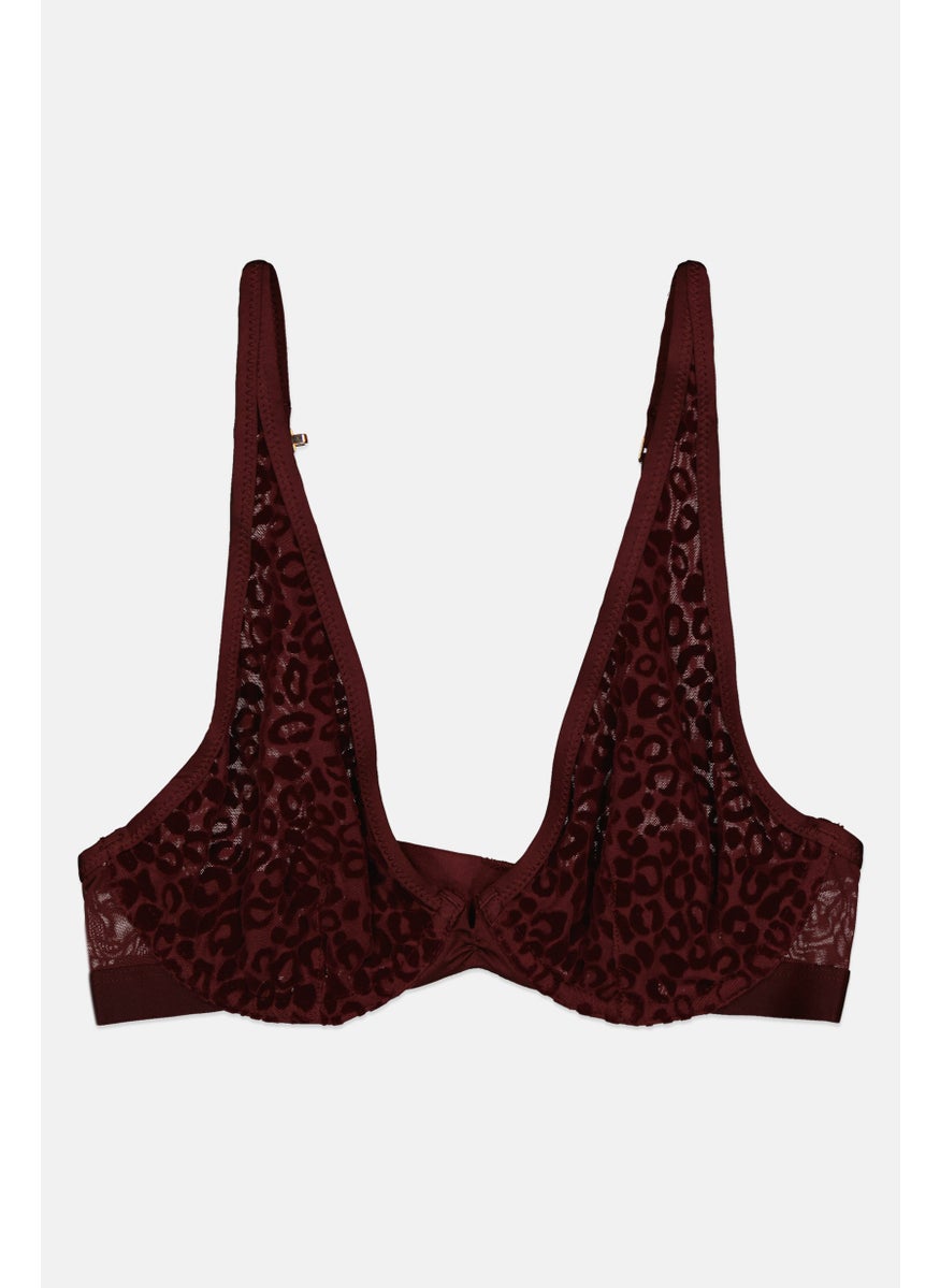 Aerie Women Textured Non-Padded Wired Bra, Maroon  - Image 1