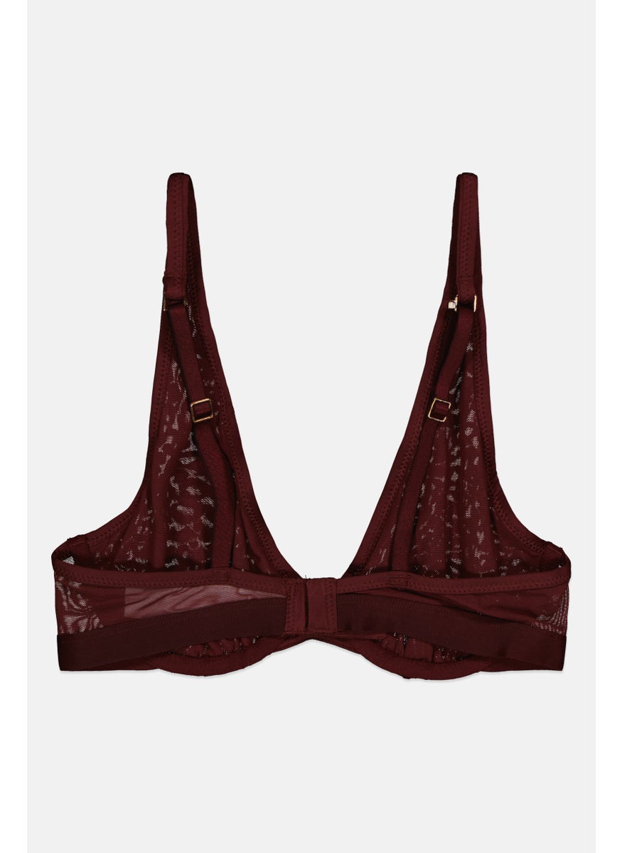 Aerie Women Textured Non-Padded Wired Bra, Maroon  - Image 2