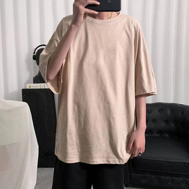 Summer Short-Sleeved T-Shirt Men's Loose Pure Color Versatile Youth Summer Hong Kong Style Bottoming Shirt Five-Quarter Sleeve Top - Image 3