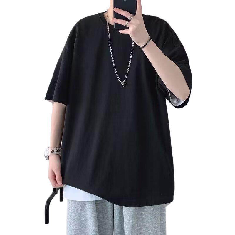 Summer Short-Sleeved T-Shirt Men's Loose Pure Color Versatile Youth Summer Hong Kong Style Bottoming Shirt Five-Quarter Sleeve Top - Image 4