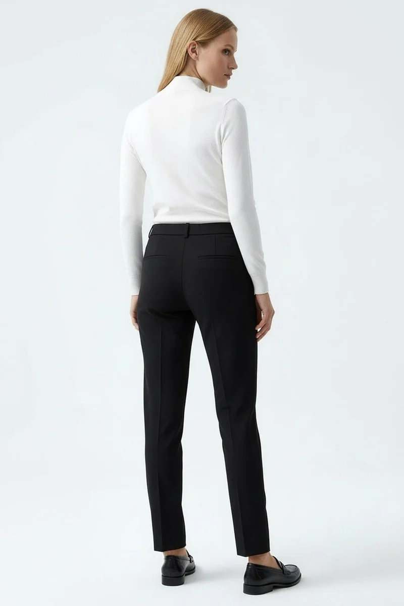 EXQUISE High Waist Slim Fit Woven Black Trousers
