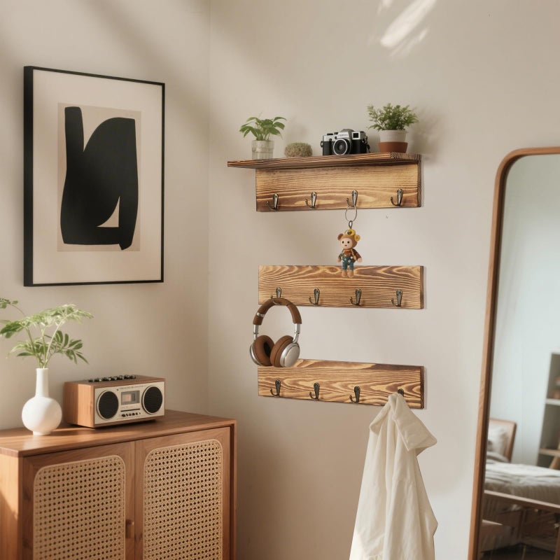 TRSPCWR Coffee Mug Rack Wall Mounted - Coffee Mug Holder with 16 Hooks and Display Shelf, 4 Tier Rustic Wood Bar Cup Organizer for Home Kitchen Display and Collection - Image 5