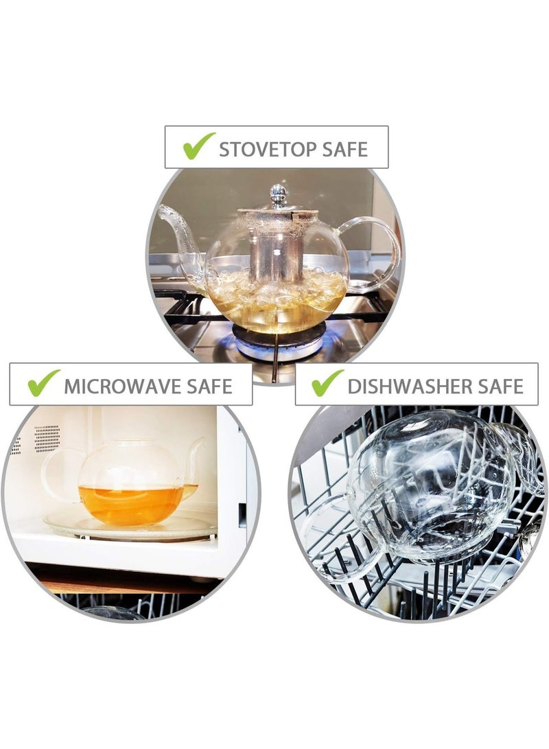 Kitchen Kite طقم إبريق شاي زجاجي من كيتشين كايت مع 4 أكواب شاي مزدوجة الجدار وفلتر ستانلس ستيل قابل للإزالة - آمن للاستخدام في الميكروويف وغسالة الصحون، شاي أوراق فضفاضة متفتحة، هدية صانع الشاي - Image 2