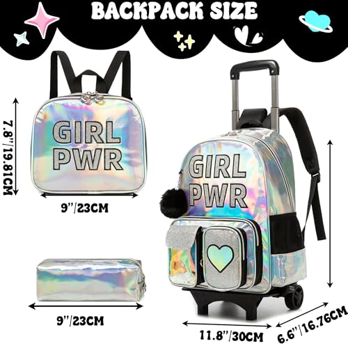 Meetbelify Rolling Backpack for Girls Backpack with Wheels for Elementary Student Kids Carry on Bag with Lunch Box Pencil Case for Girls Ages 6-8 Years Old - Image 2