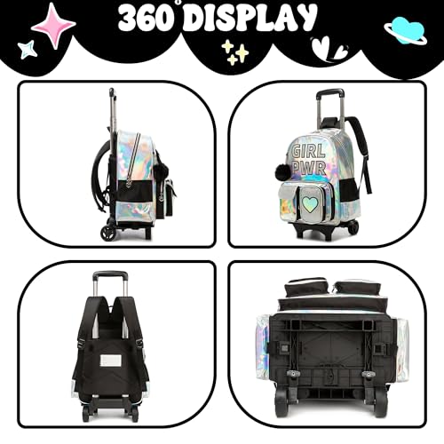 Meetbelify Rolling Backpack for Girls Backpack with Wheels for Elementary Student Kids Carry on Bag with Lunch Box Pencil Case for Girls Ages 6-8 Years Old - Image 3