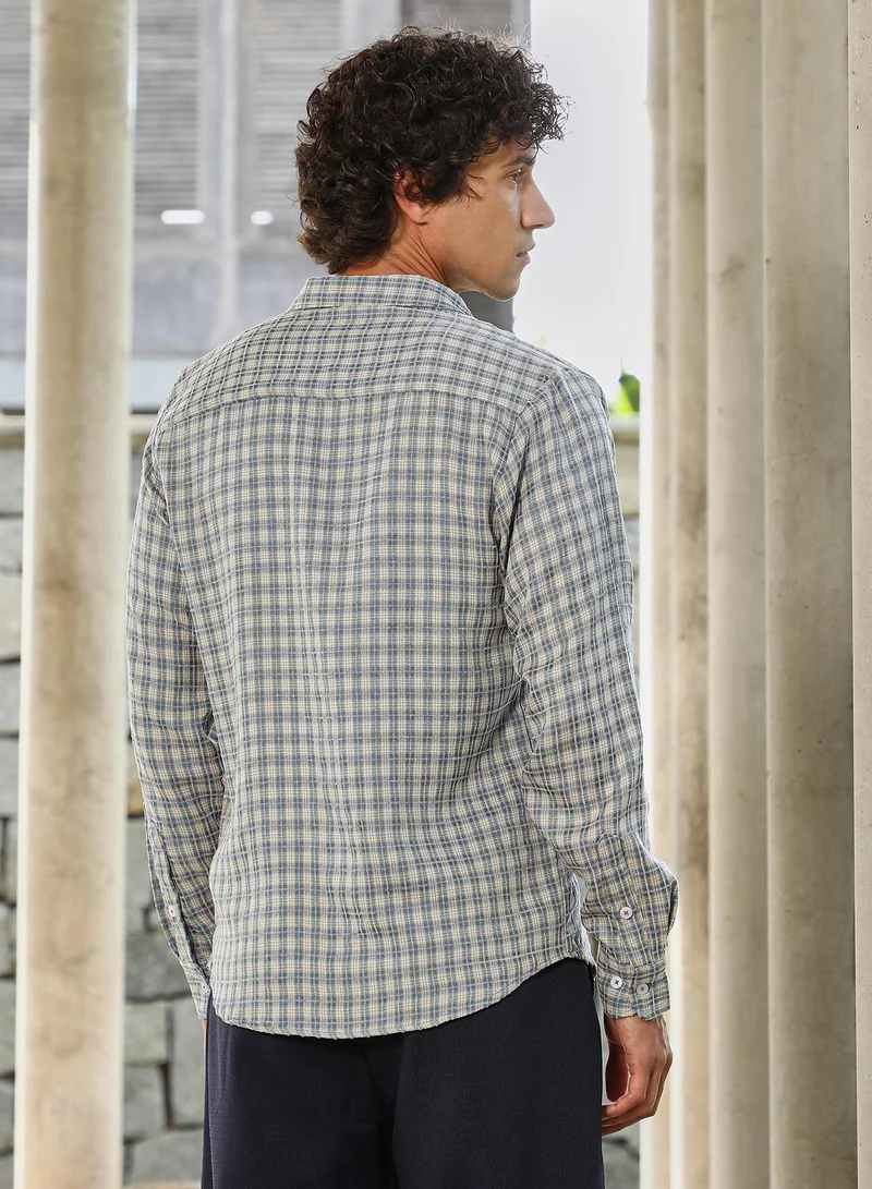 Campus Sutra Men's Icy Blue Bi-Check Shirt