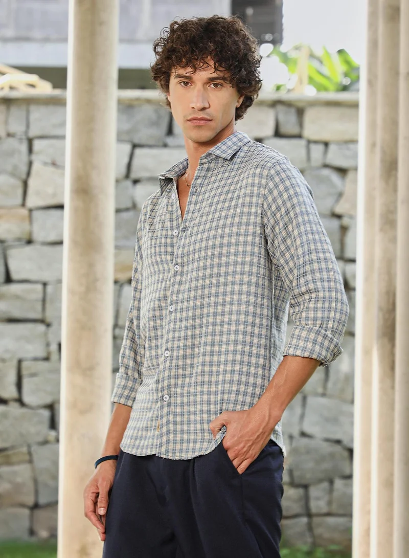 Campus Sutra Men's Icy Blue Bi-Check Shirt