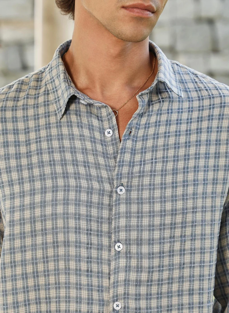 Campus Sutra Men's Icy Blue Bi-Check Shirt