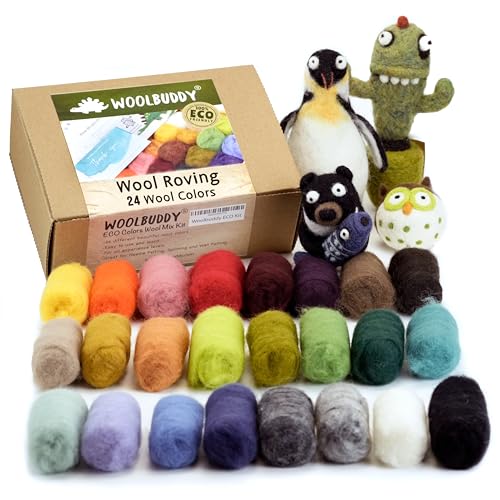 Woolbuddy Wool Roving Kit – 24 Assorted Corriedale Colors with Felting Guide – Premium Corriedale Wool for Needle & Wet Felting, Holiday Crafts & Handmade Gifts – Natural Eco Wool Refill Set - Image 1