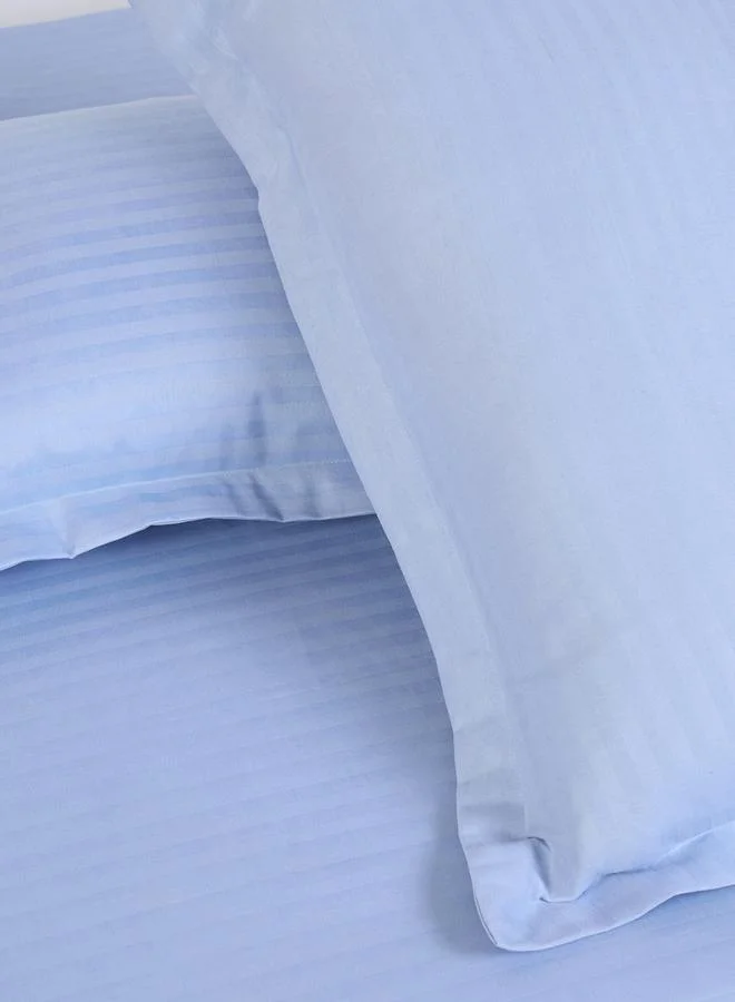 Styli Pack of 3- Stripe King Fitted Bedsheet with Pillow Covers Light Blue