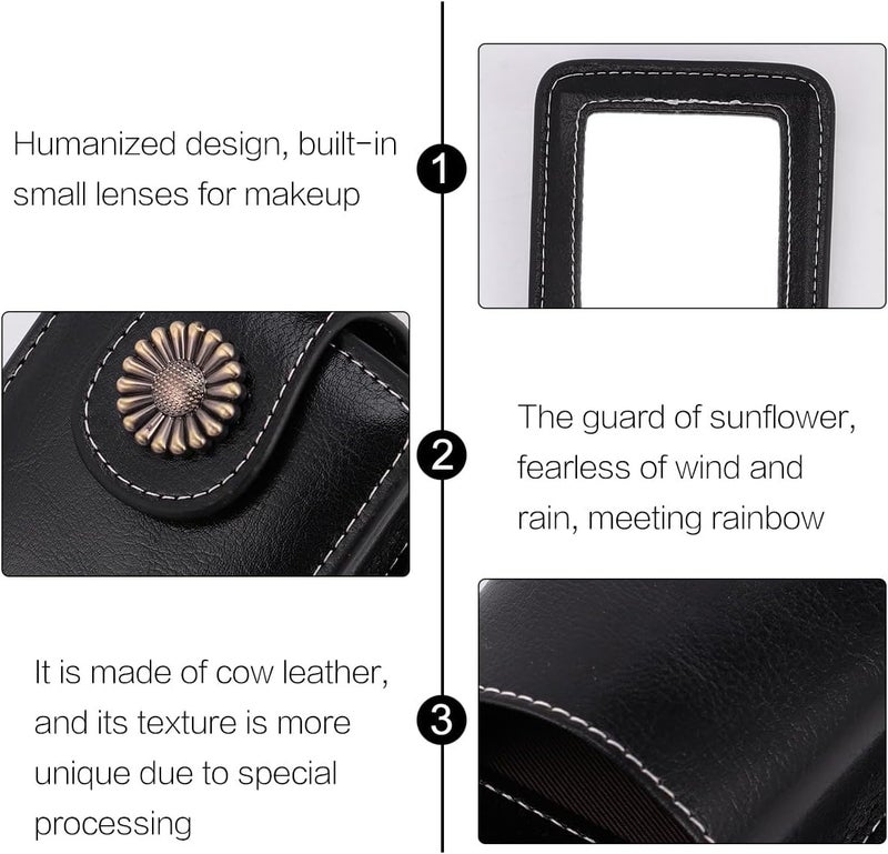 Ciieeo Pu Leather Lipstick Carrying Pouch with Mirror, Small Lipsticks Case for Travel and Daily Use, Portable Lip Gloss Storage Bag in Black for Women - Image 3