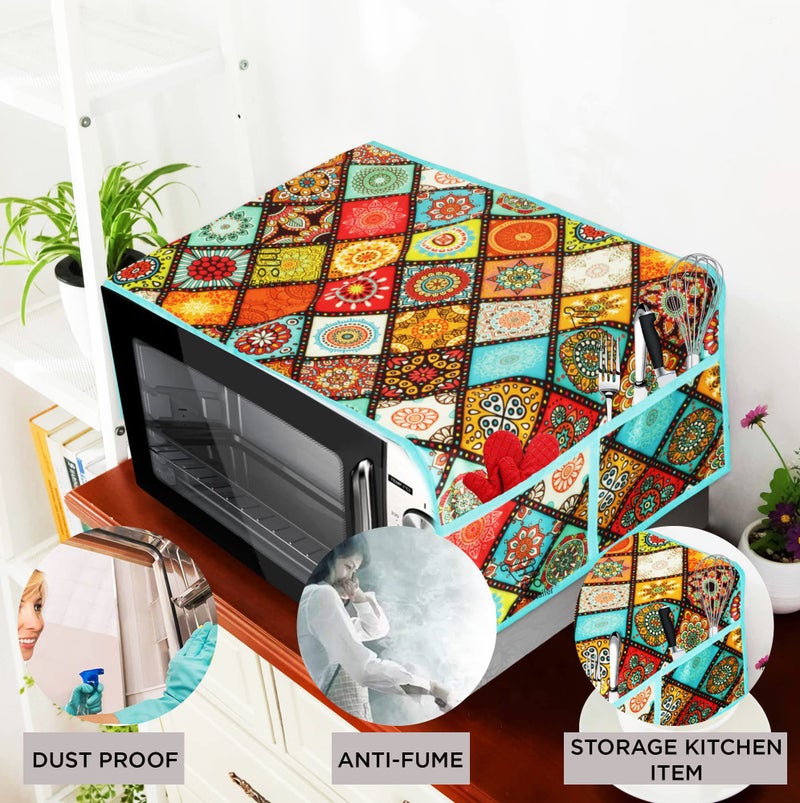 E-Retailer Polyester 3-Layered Microwave-Oven Top Cover with 4 Pockets (Multi, Size-36x14 Inches), flower design (MOCTC-DGTL-RNGLI-MLT) - Image 2