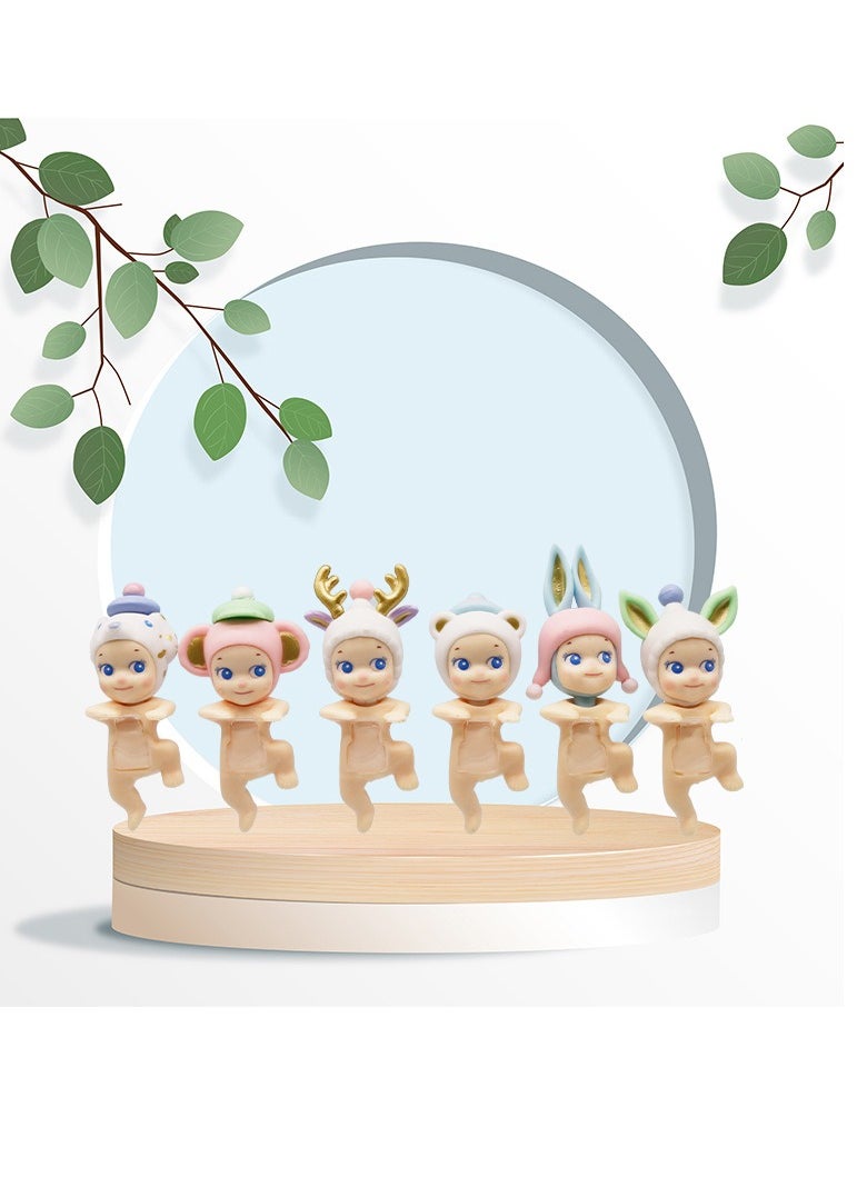 General New product, second-generation lying down, winter angel blind box set, car ornament, desktop screen decoration doll, birthday and holiday gifts for children (winter 6-piece set, foot lift box)  - Image 1