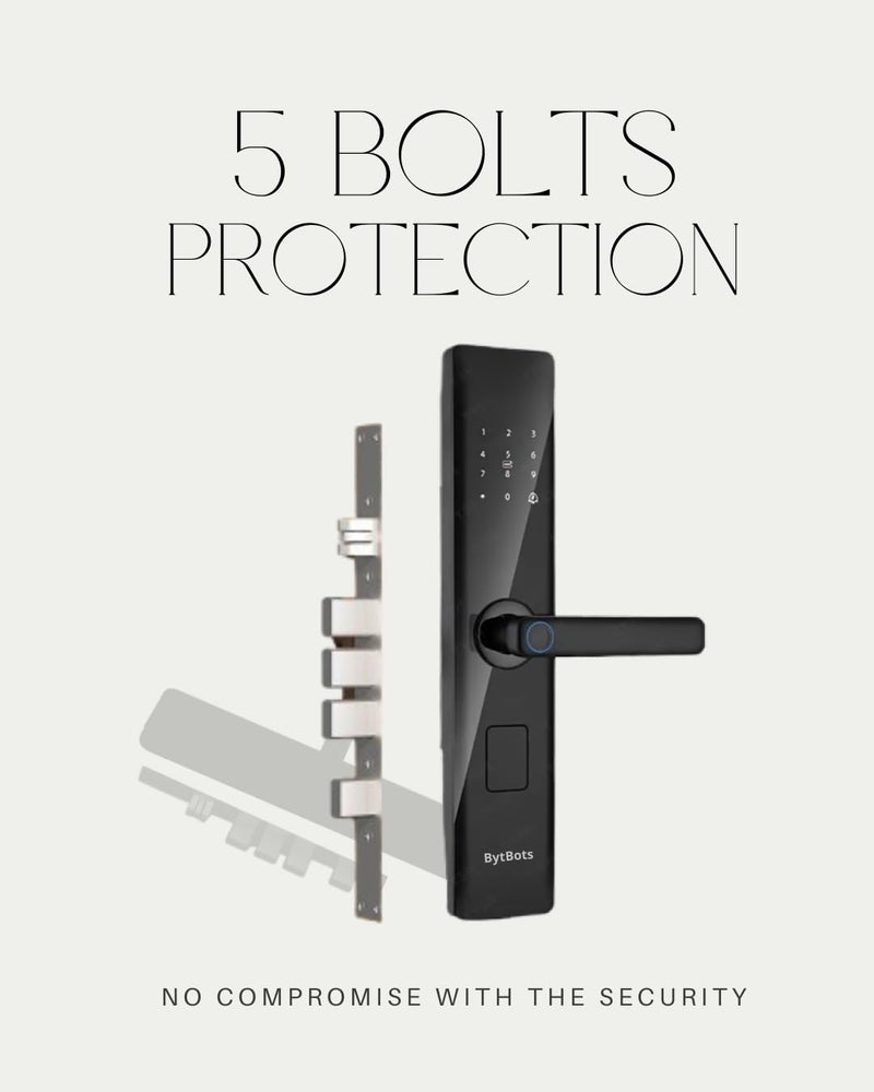 BytBots BytBots Infinity Smart Door Lock 6Way Unlock Fingerprint PIN RFID Card OTP Mobile App WiFi Manual Key 3Years Warranty 5 Bolt Strong Mortis  - Image 2