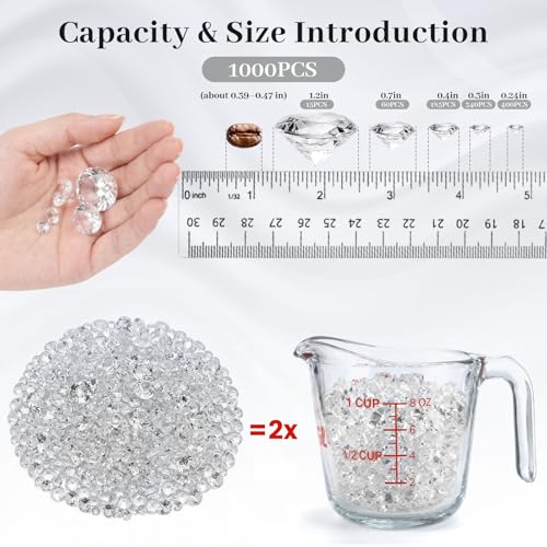 DomeStar 1000PCS Diamond Decorations Clear Fake Diamonds Vase Fillers Acrylic Crystal Gems for Wedding Table Scatters Party Decor02412inch - Image 3