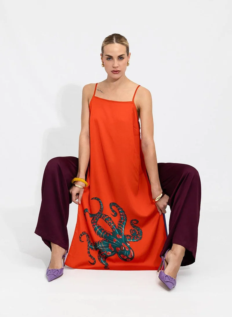 جانارا جونز Fire Orange Octopus Satin Linda Cami Top