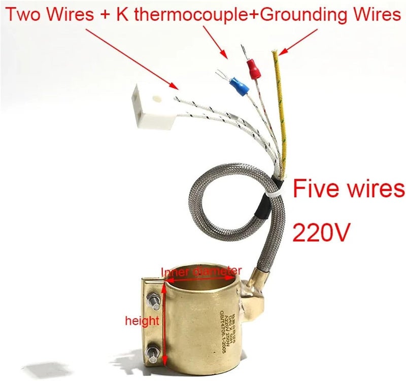 1pcs 220V High Temperature Ceramic Nozzle Copper Heating Ring Electric Inner Diameter 60-70mm Height 30-60mm 250-650W(IDxH 70x60mm 600W,4 Wires) - Image 5