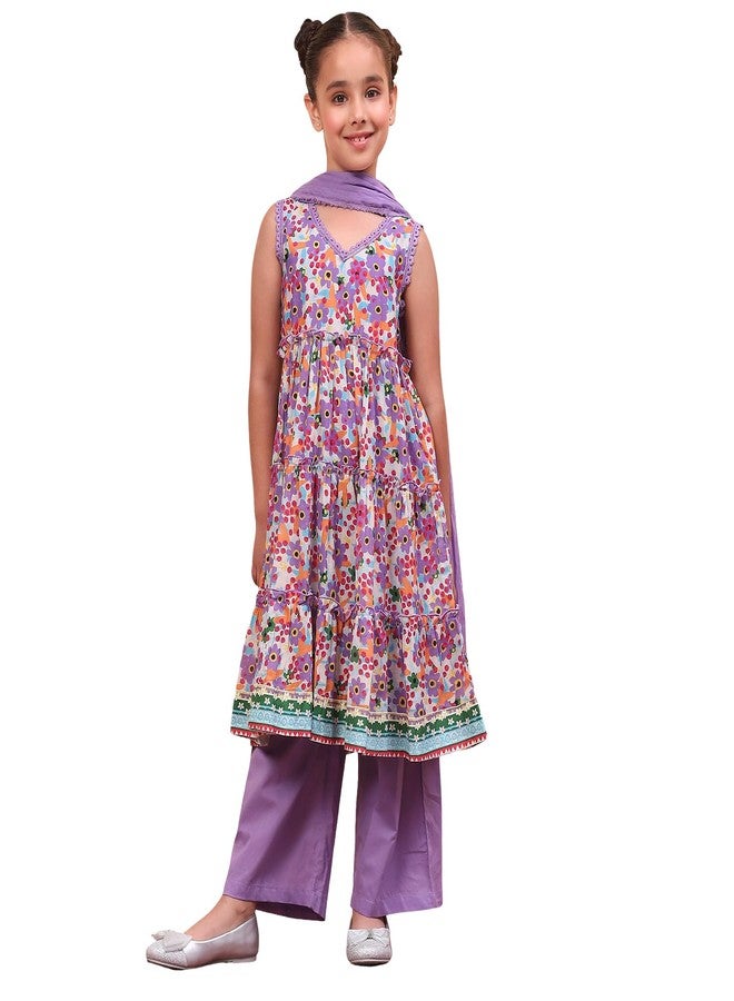 BIBA Kid's Cotton Salwar Suit Sets (KWMOMBASA5279EAW24LAVENDER - Image 1