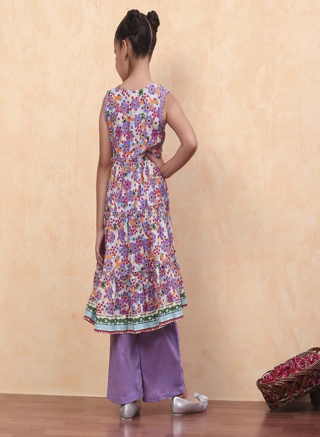 BIBA Kid's Cotton Salwar Suit Sets (KWMOMBASA5279EAW24LAVENDER - Image 4