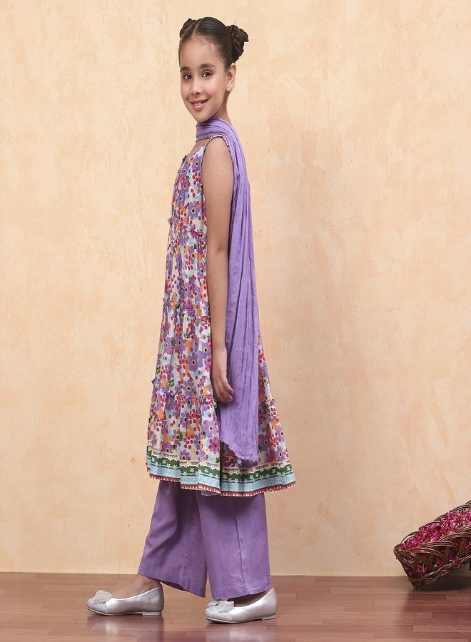 BIBA Kid's Cotton Salwar Suit Sets (KWMOMBASA5279EAW24LAVENDER - Image 2