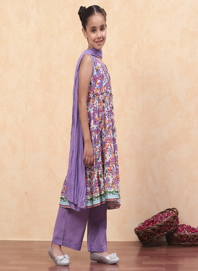 BIBA Kid's Cotton Salwar Suit Sets (KWMOMBASA5279EAW24LAVENDER - Image 3