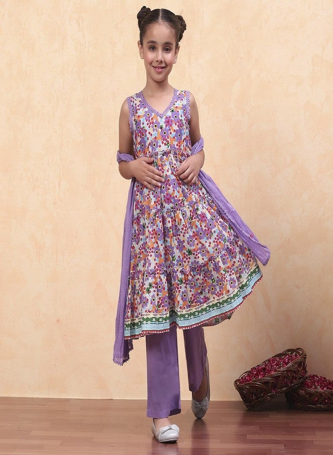 BIBA Kid's Cotton Salwar Suit Sets (KWMOMBASA5279EAW24LAVENDER - Image 5