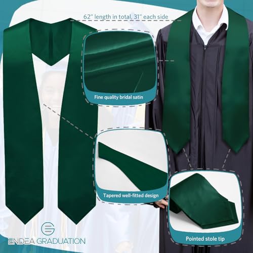 Endea Graduation Endea Hunter Graduation Stole - Plain Color, Unisex, 62" Graduation Sash (Hunter) - Image 3