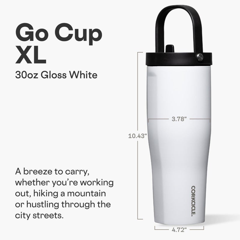 كوركسيكل Corkcicle Go Cup XL - كوب سفر مانع للتسرب - زجاجة مياه ثلاثية معزولة من الفولاذ المقاوم للصدأ - مقبض سهل الحمل - هدية أدوات الشرب الصيفية - تحافظ على المشروبات باردة - 30 أونصة - أبيض لامع - Image 2